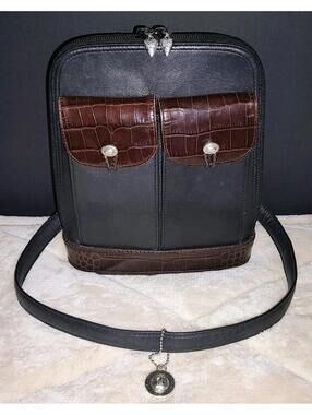 BRIGHTON Leather Backpack Shoulder Bag Black Brown Great Bag Silver Charms